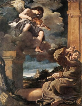 Guercino Painting - St Francis with an Angel Playing Violin Baroque Guercino